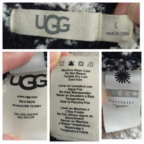 UGG Snow Leopard White & Black Mock Neck Teddy Knit Sage Sweater - Picture 9 of 9